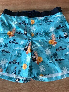 Corona Board Swim Shorts Men XL Blue Floral Tie Waist Pocket Athleisure Beach